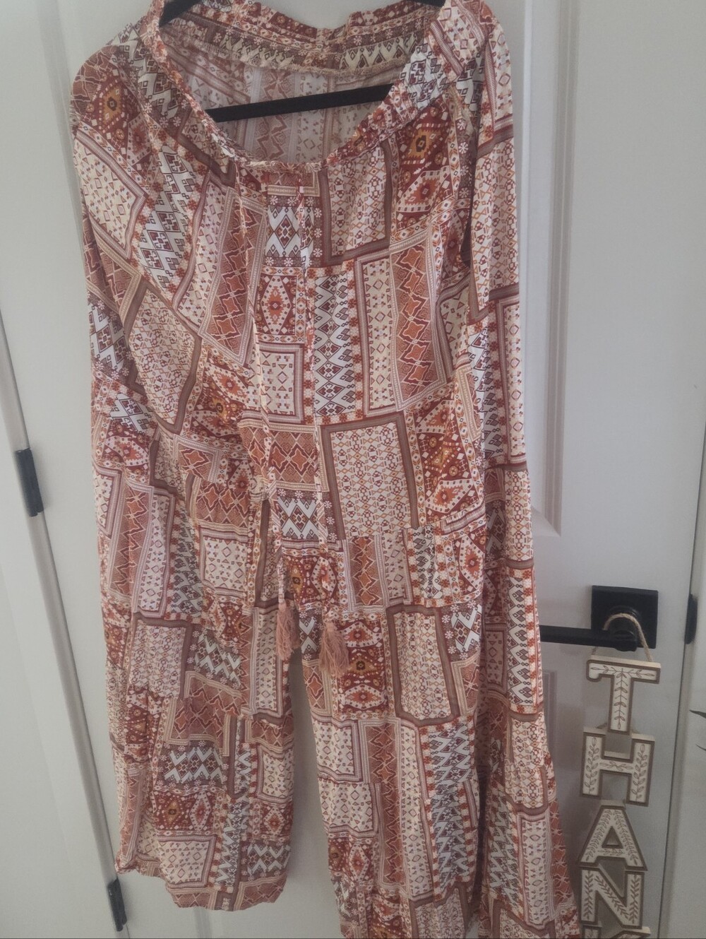 Women's Rust & Cream Patterned Wide-Leg Jumpsuit